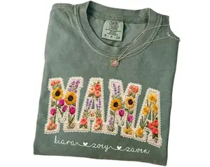 Comfort Colors Personalized Mama Shirt With Kids Names Faux Printed Effect Mama Gift For Mothers Day Custom Mom Gift,Not Real Printed