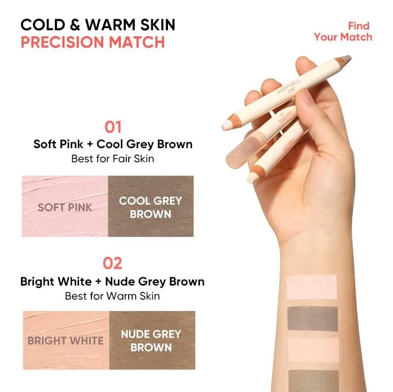 Quick-Fix Contour Duo, 2-in-1 Cream Contour Stick with Highlighter,18H Waterproof & Sweat-Proof, Lightweight Non-Sticky Formula, For Sculpting & Defining (02)