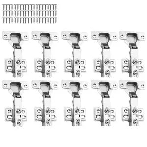 Modern Cabinet Door Hinges Set, Polished Metal Surface, Full Coverage Pivot Hinges with Screws, Cold Rolled Steel Buffer, Safe Installation