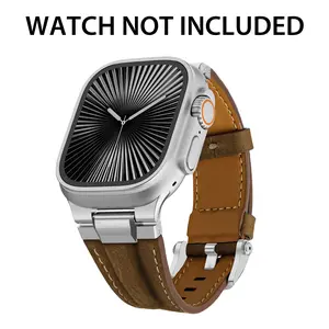 CrazyGrass  Durable Genuine Leather Watch Band with Secure Pin Buckle Fits 44mm 45mm 46mm 49mm Square Watch Faces for Men Versatile Leather Strap in Multiple Colors Comfortable Style-Adaptable Watch Band【Watch not included】