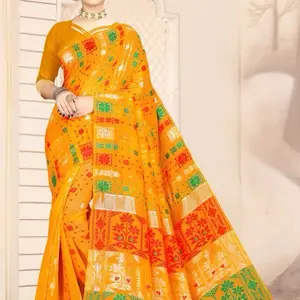 INDIAN FASHIONABLE COTTON JACQUARD WORK SAREE WITH UNSTITCHED BLOUSE