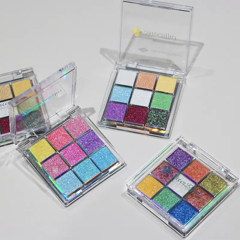 SE SHEENEFFECT Chameleon Eyeshadow Palette - 9-Shade Multichrome Glitter Assorted Colored Color Enhancing Palette with Smooth 3D Holographic Shimmer, Chrome Pigment, Face Highlighter, All Over Glimmer, Youth-Focused Alcohol-Free Tube, Glitter Eyeshadow