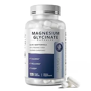 Magnesium Glycinate 850mg Capsules with L-Theanine, Chamomile & GABA for Sleep, Calmness, Muscle, Bone Health & Immune Support, Magnesium for Women and Men, Vegan, High-Absorption, 120 Count