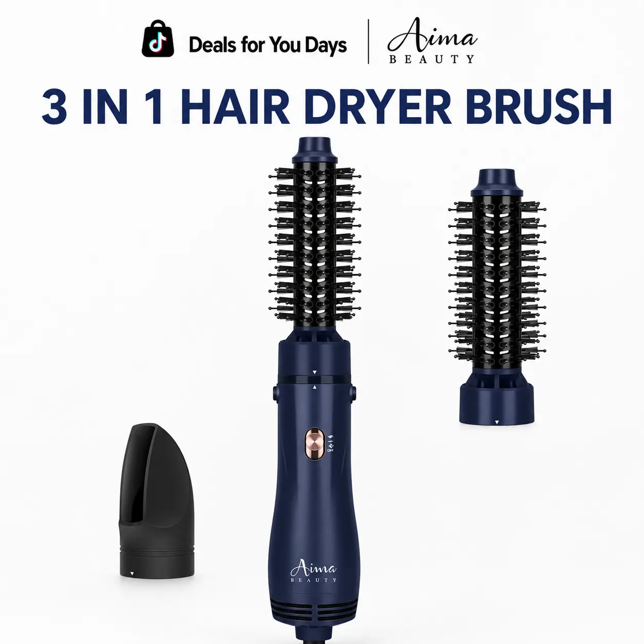 Aima Beauty 3 IN 1 Hot Air Styler,PRO Blow Dryer Brush Set -Round Brush Blow Dryer Adds Shine, Smooth, Curl & Volume for Short to Medium Hair, Interchangeable 1” & 1.25” Round Barrel, Ionic Frizz Control,Hair Straightener Curler