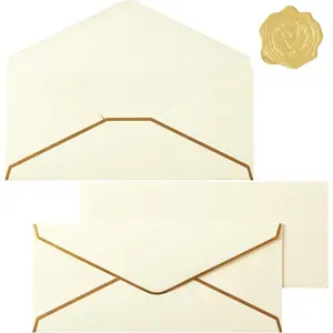 30 Pack Thick #10 Business Envelopes with  Border, 4 1/8 x 9 1/2 Thick Paper Standard Envelopes with Stickers for Office, Checks, Letter Mailing, Invoices (Cream Color)