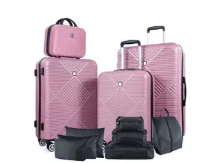 11 Piece Hardshell Luggage Set, 20/24/28 Inch Carry On Spinner Suitcase with Packing Cubes Toiletry Bag, Lightweight Durable Travel Suitcase Smooth Rolling Wheels,Pink