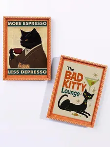 1pc Retro Black Cat Drinking Coffee Fridge Magnet, American-style Fridge Magnet Decor, Personalized Retro Magnetic Sticker, Suitable for Fridge Decor, Home Decoration Accessories, Fun Home Decorations, Decorative Gifts For Family and Friends