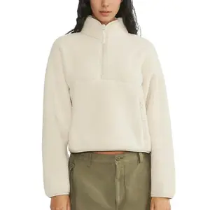 Songling Womens Fleece Sweatshirts Cropped Half Zip Fuzzy Warm Sherpa Pullover Varsity Jackets with Zipper Pockets Fit Casual Breathable Fashion  TikTokShopBlackFriday