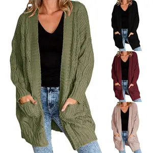 【1XL-5XL】Imily Bela Curve Women's Cardigan Sweaters Long Sleeve Plus Size Solid Cable Knit Open Front Outerwear with Pockets