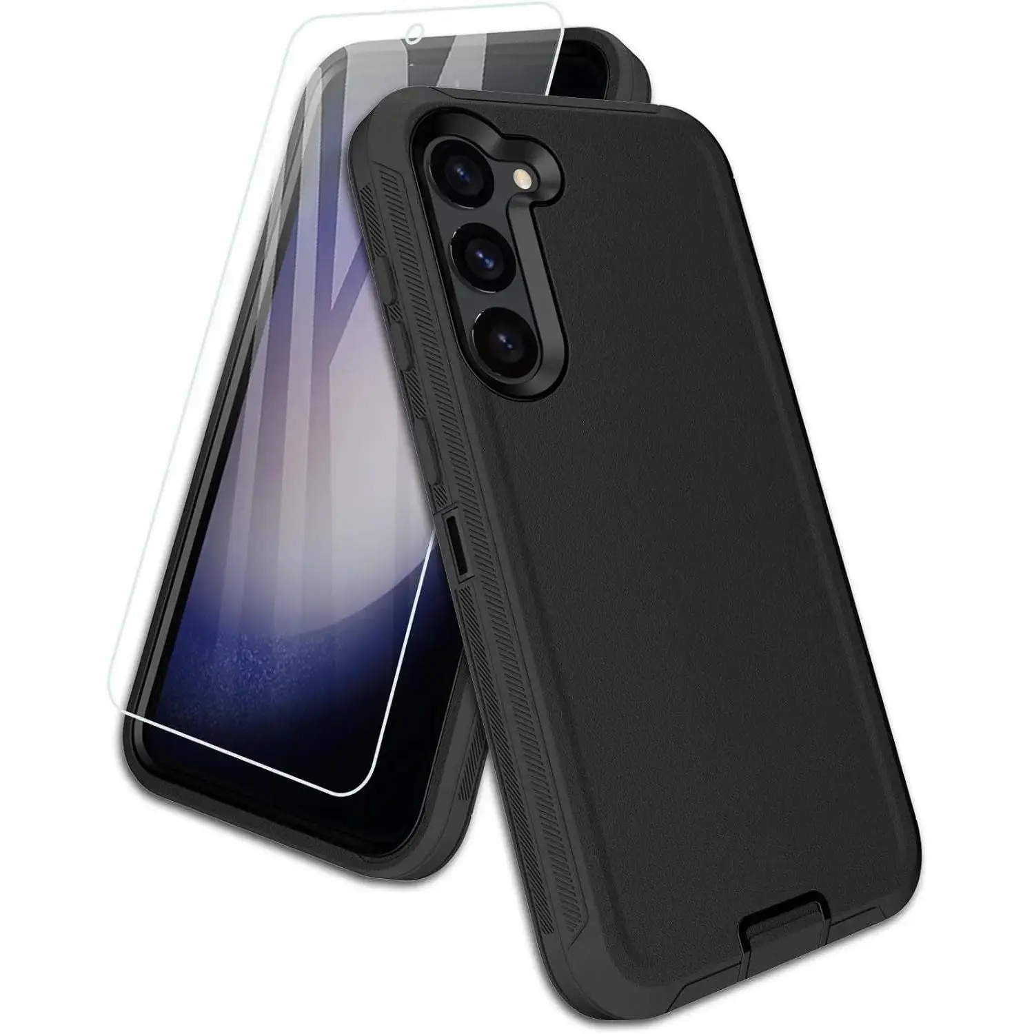 Entronix 2-in-1 Bundle for Galaxy S23 - Heavy Duty Case & Clear Tempered Glass Screen Protector, Full Protection & Easy Installation, Black