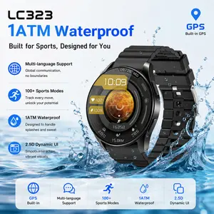 ATM water-resistant, hand-off detection 2.5D dynamic UI 1.39-inch full-touchscreen long-lasting smartwatch, Touchscreen Sport Watch, wireless voice assistant message notification compass, GPS support for multiple languages multiple exercise modes