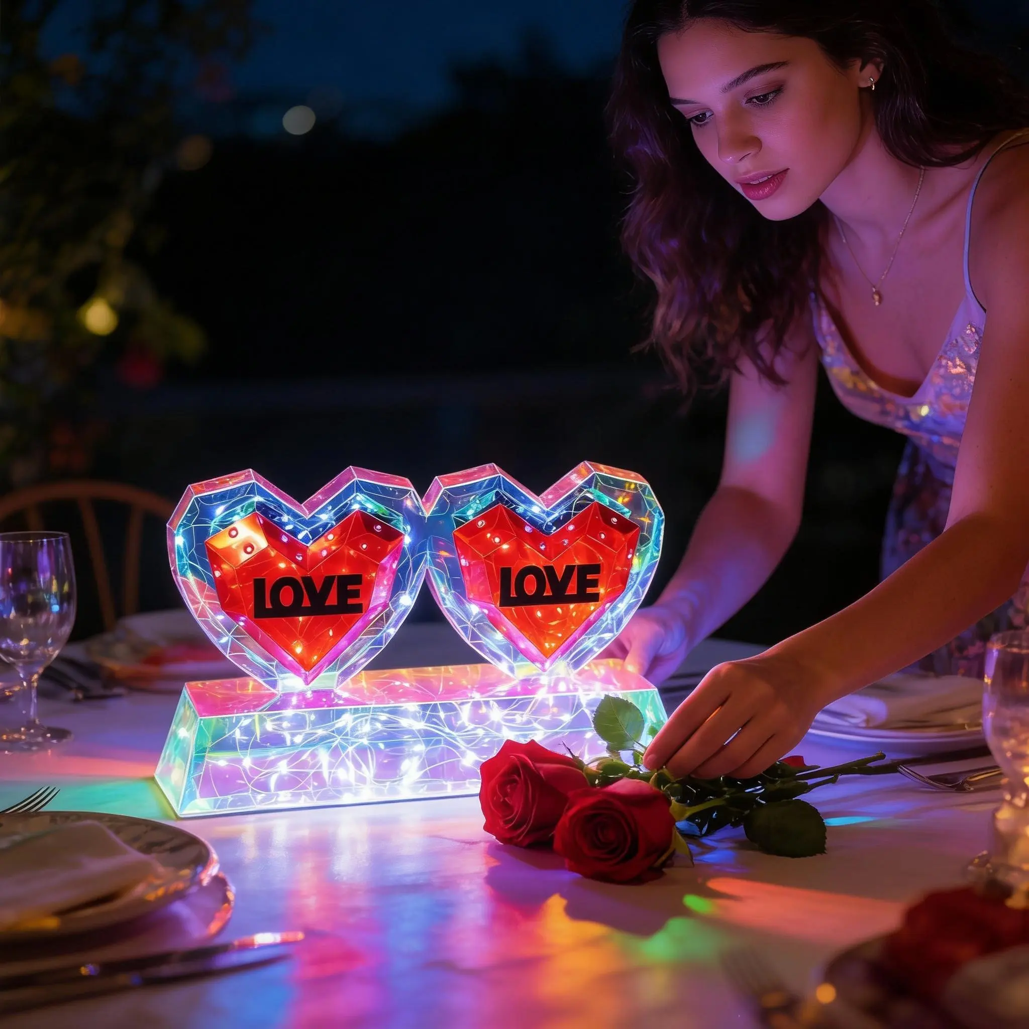 LED Romantic Glow Heart Ornament - USB-Powered Decorative Light with 8 Flashing Modes, Ideal Festive Decor for Valentine's Day, Anniversaries