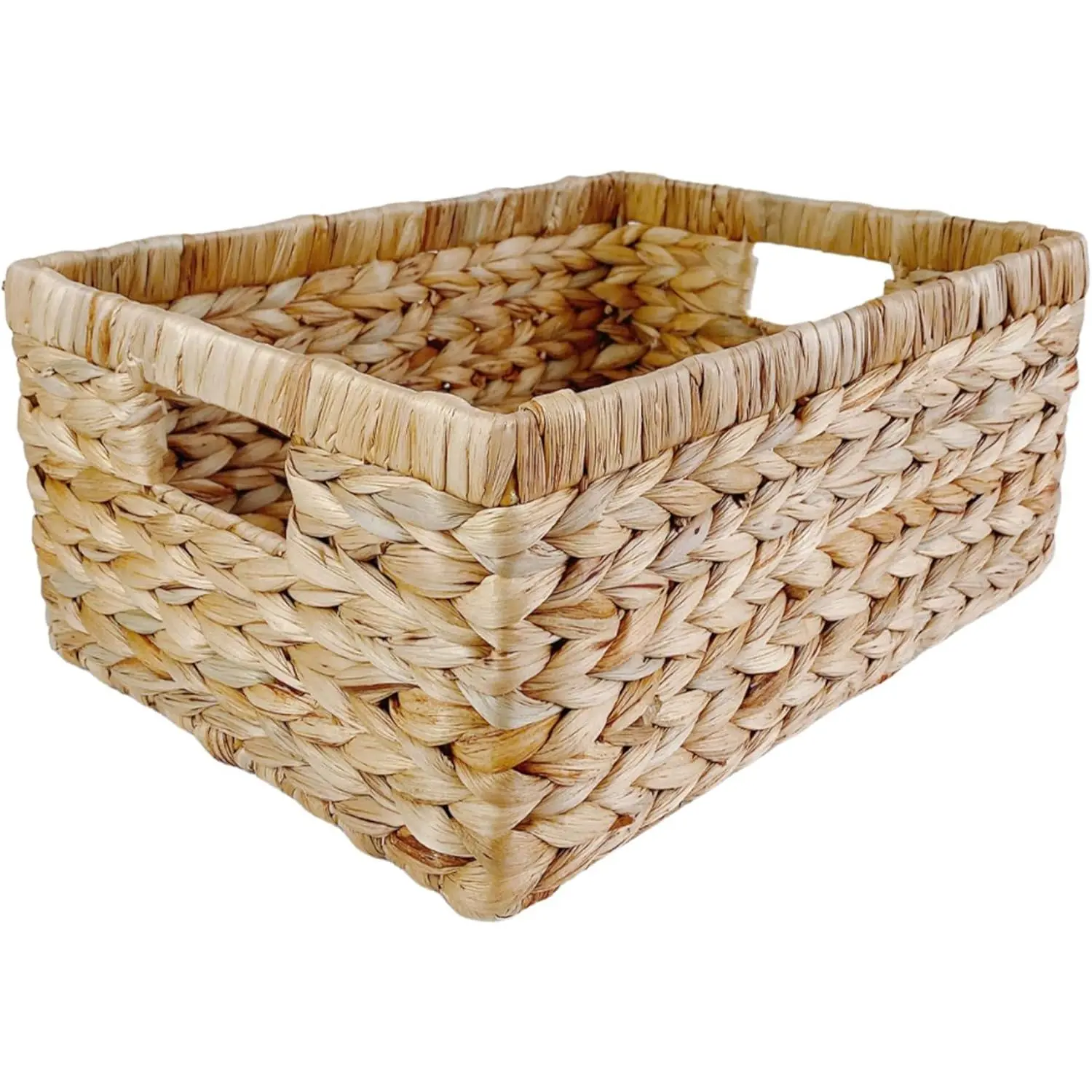 Large Rectangular Handwoven Wicker Basket -  Water Hyacinth Storage Baskets with 2 Built-in Handles - Ideal for Towel, Blankets, and  Organizer & Decor - 16.5"x13"x7.50" - Brown