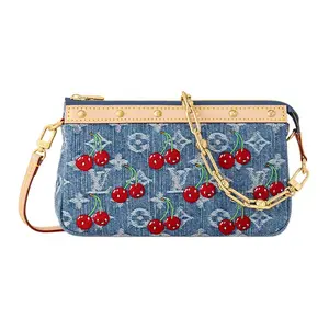 Louis Vuitton x Takashi Murakami Monogram Cherry Denim Pochette Accessoires Handbag for Women in Blue