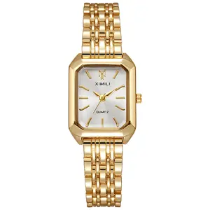 Luxury steel band women's watch, stylish and simple square quartz wristwatch for female students