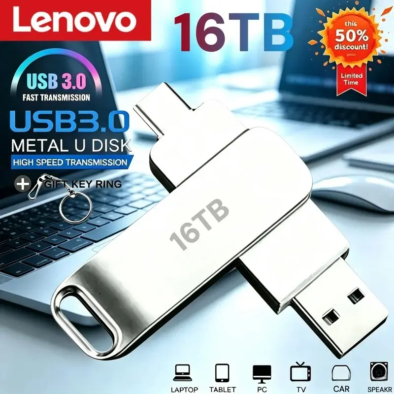 16TB USB 3.2 Flash Drives High Speed Transfer Metal Pendrive Memory Card Pendrive Flash Disk Memoria Waterproof Stick