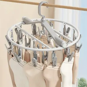 1 Multi-functional Socks Clip & Underwear Drying Rack Clothespins Hanger - Foldable Windproof Design with 24 Clips