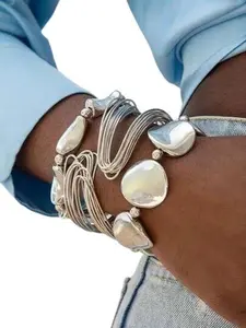 Vintage Bold Geometric Wide Metal Bangle Set, Trendy Stack Bangle, Unique Daily Wear Gift for Women, Elegant Jewelry Accessory, All Seasons