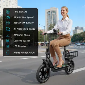 500W Electric Scooter for Adults with Seat, 48V 10.4Ah Battery, Top Speed 22 mph, Driving Range 21-27 Miles,Pet-Friendly Design with Rear Basket Scooters