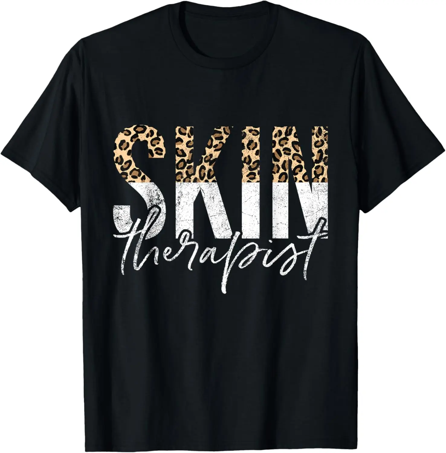 Women's Casual Cotton Short-Sleeve Round Neck Everyday Tee - Esthetician Top with Cute Washed Distressed Leopard Print Vintage Style Graphic, Wide Range of Sizes