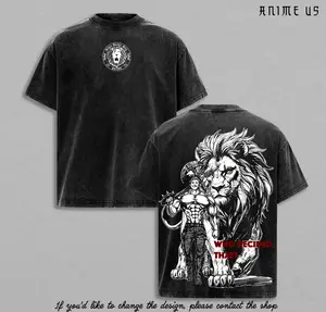 Escanor Seven Deadly Sins Vintage Washed T-Shirt | Lion Sin of Pride Anime Graphic Tee, Heavyweight Oversized Gym Pump Cover, Y2K Streetwear Men's Top, Anime Fan Workout Merch Gift