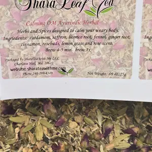SharaLeaf Calming OM Ayurvedic Herbal Tea - Herbs & Spices for Body Calm - Cardamom Saffron Licorice Fennel Ginger Cinnamon Rosebuds Lemon Grass Rose Scented Tea