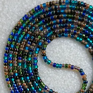 PEACOCK - Tie On Waist Beads - 45 to 60 inches Waistbeads - Teal Turquoise Waist Beads - Blue Waistbeads - Belly Beads - Body Beads - African Waistbeads  Made By Venus