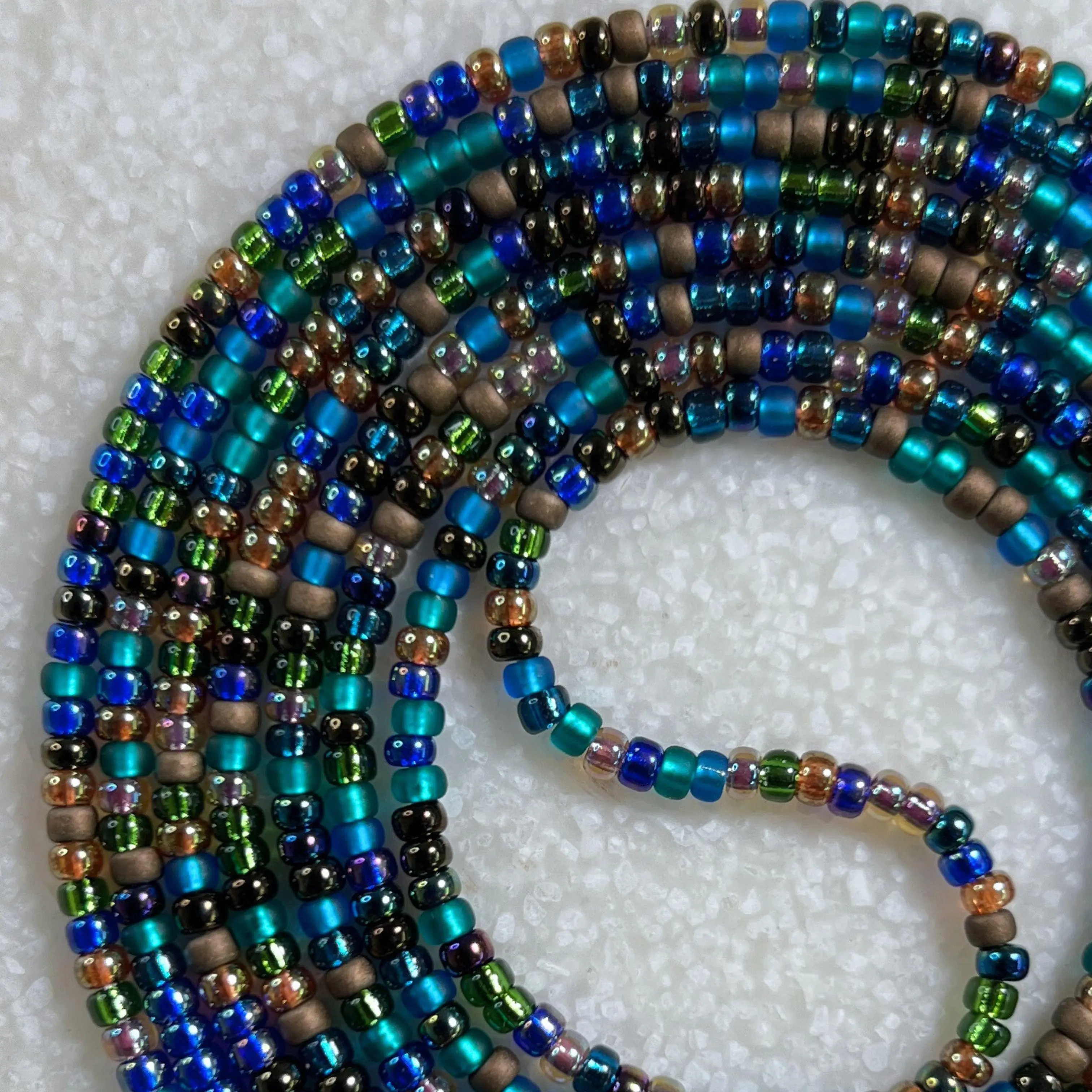 PEACOCK - Tie On Waist Beads - 45 to 60 inches Waistbeads - Teal Turquoise Waist Beads - Blue Waistbeads - Belly Beads - Body Beads - African Waistbeads  Made By Venus