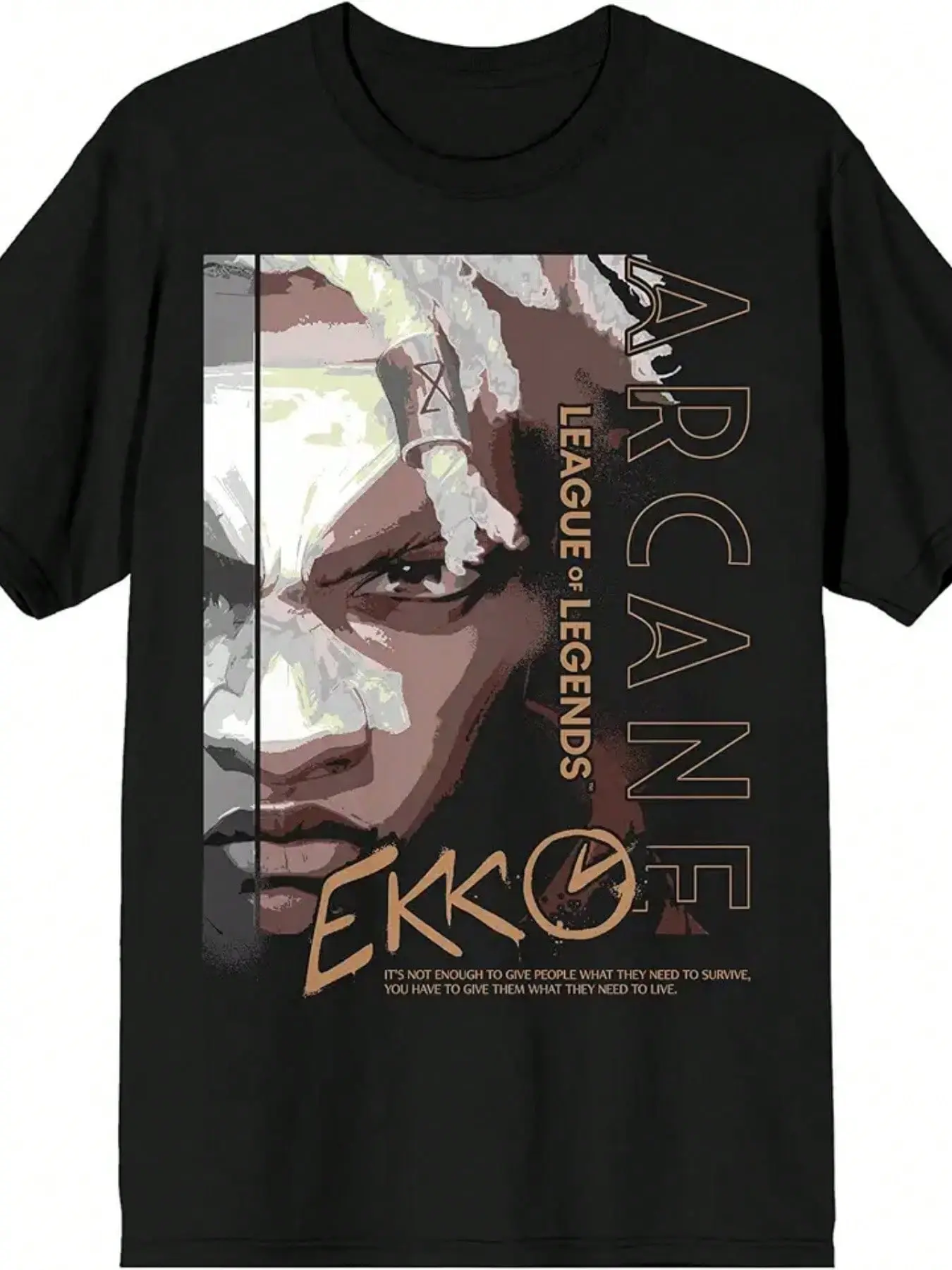 Women's Arcane Ekko Cotton Fabric Black Crew Neck Short Sleeve T-Shirt - Large