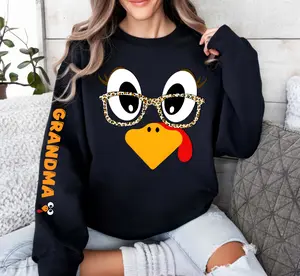 Grandmother Turkey Sweatshirt, Thanksgiving Turkey Women's Casual Shirt, Thanksgiving Turkey Print Pullover Sweater, Soft Long Sleeve Round Neck Sweatshirt, All-Season Wear