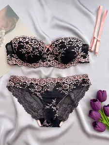 Women's Lace Bra Lingerie Set, Half Cup Underwear Combo, Elegant Embroidered Design, All-Season Wearable, Slim Fit & Comfortable