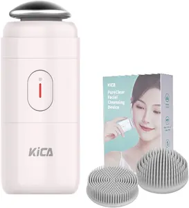KiCA Facial Cleansing Brush with Dual Silicone Heads - Waterproof Electric Wash Device, Wireless Charging & Travel-Friendly for Deep Cleaning (Pale Pink)