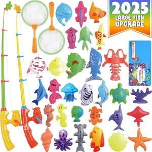 Magnetic Fishing Toys Game Set for Kids| Water Table Bathtub Kiddie Pool Party & Pole Rod Net, Plastic Floating Fish Toddler Color Ocean Sea Animals Birthday Age 3 4 5 6 Year