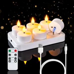 Rechargeable Flameless Candles with Remote Timer, Battery Operated LED Tealight Candles, USB Candles for Wedding Table Centerpiece Reception Banquet Christmas Halloween, 6-Pack