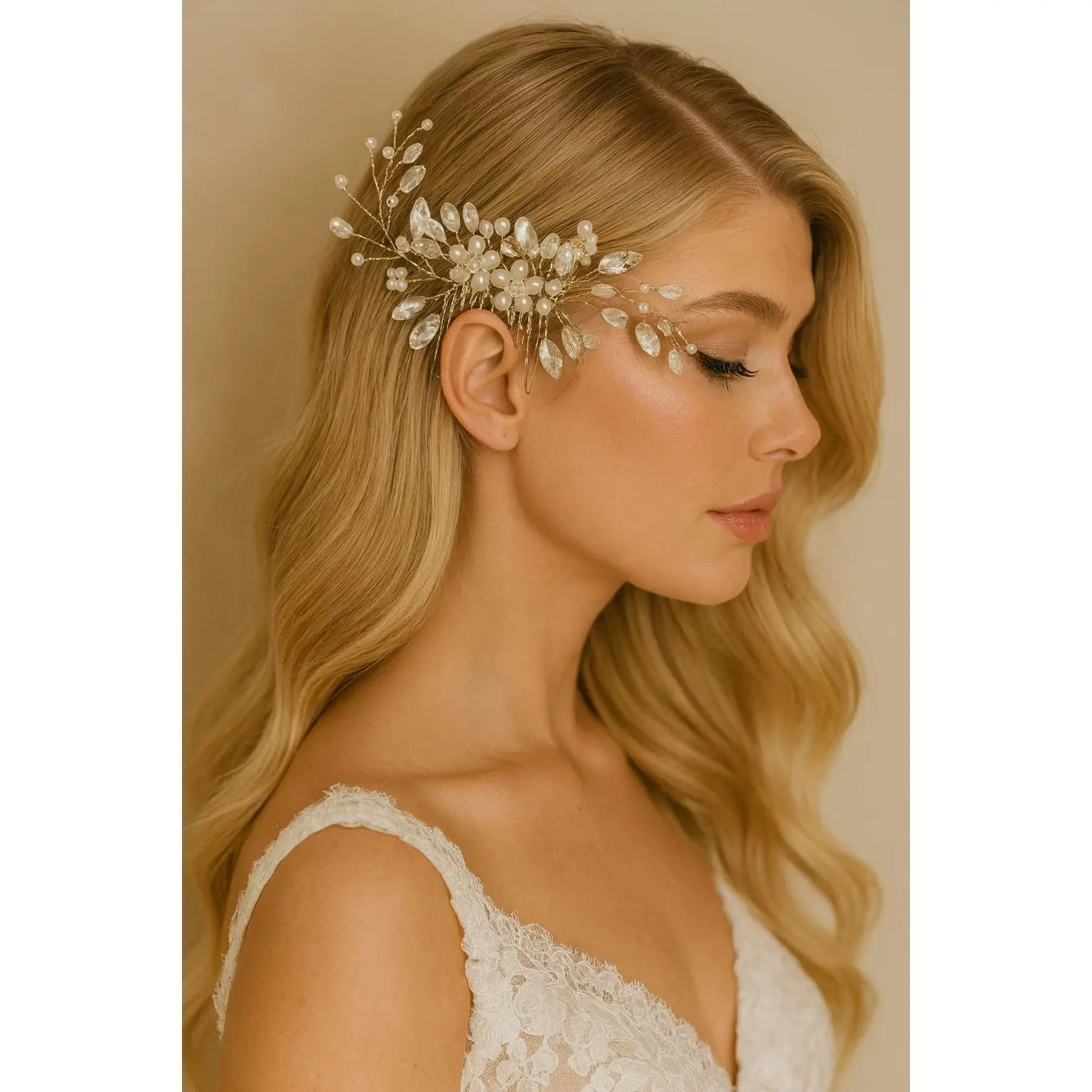 Pearl Bridal Hair Comb: Gold Crystal Wedding Hairpiece, Ivory Bridal Hair Comb