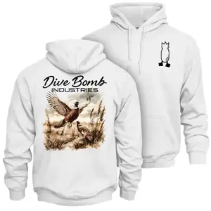Dive Bomb Industries Pheasant Hunting Hoodie – Vintage Upland Bird Hunting Graphic with Flying Pheasants Field Scene, Classic Upland Hunting Apparel for Bird Hunters and Outdoor Upland Game Hunters