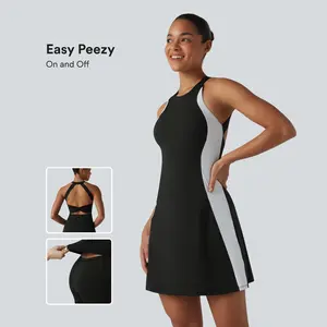 【Creator’s Pick】Halara Softlyzero Airy Built-in Bra Color Block 2-in-1 Cool Touch Mini Tennis Active Dress with Pockets-Easy Peezy Edition-UPF50+