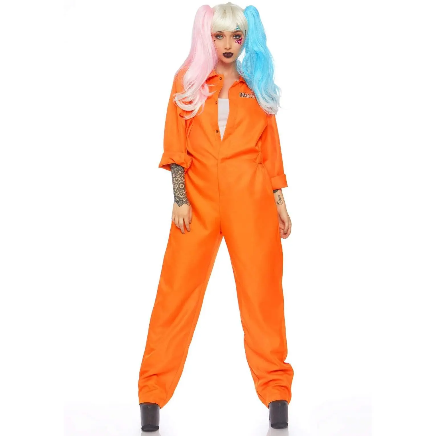 Women's Orange Shirt Jumpsuit, Comfortable Prison-Style Polyester Outfit for Halloween Holiday & DIY Cosplay, Costume, Button, Casual, Accessories, Clothes, Family-Friendly