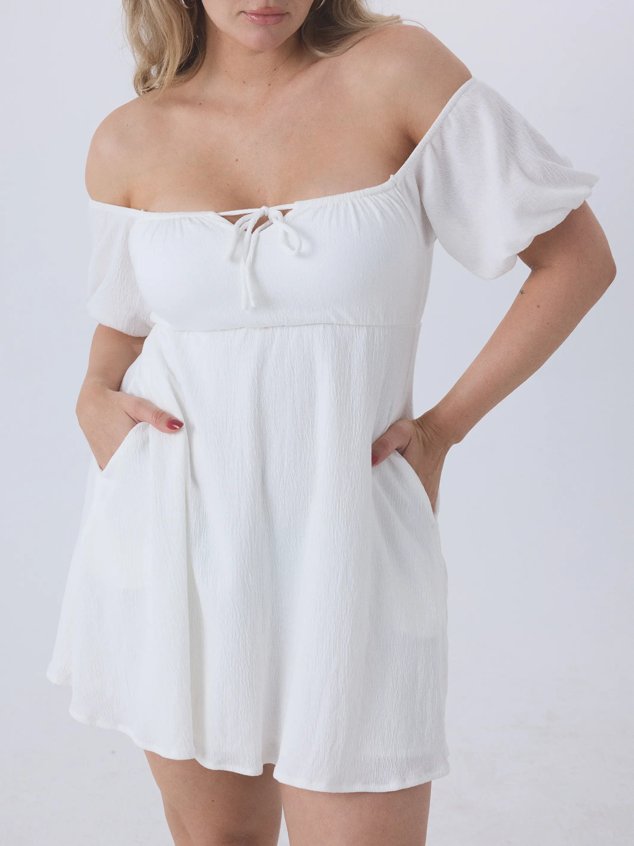 klassy Women's Off-The-Shoulder Puffy Milkmaid Mini Dress for Casual Wear