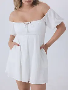 klassy Women's Off-The-Shoulder Puffy Milkmaid Mini Dress for Casual Wear