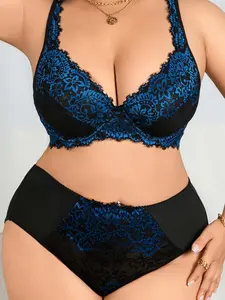 Plus Size Busty Bra Set, Adjustable Ditsy Floral Pattern, Sexy High-Waist Design, Max Support Balconette Cups, All-Season Fitted Comfort Underwear Sets
