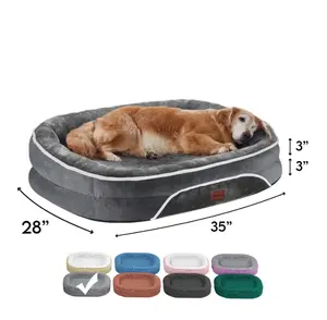 35in Luxury Sofa-Style Pet Orthopedic Bed for Large and Medium Dogs – Removable Machine-Washable Plush Cover, 4-Sided Bolster, Non-Slip Bottom, Size 35"x28"x6" Gray