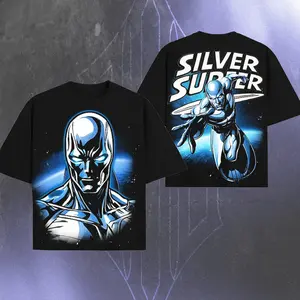 Silver Surfer – Herald of Galactus Vintage - MCU Comic Edition Double Printed Oversize Lightweight Vintage Comic Design Top Cotton Superheroes Streetwear T-Shirt Clothes Menswear Womenswear.