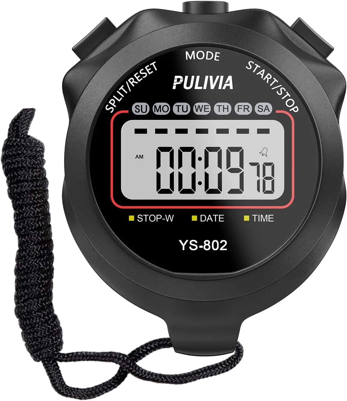 Stopwatch Timer, Digital Stop-Watch for Sports, Black | Multi-Function Stopwatch with Single Split/Lap Timing, Button Beep Alarm Clock, Ideal for Coaches Kids Pe-Teacher PULIVIA