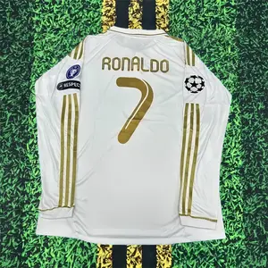 11/12 Home Ronaldo #7 Retro Fan Edition White Gold Trim Long-Sleeve Soccer Jersey