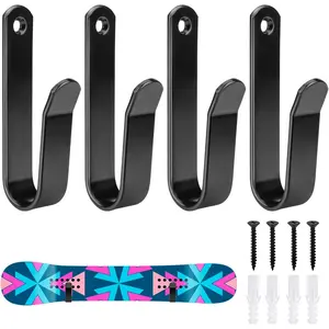 4 Pack Snowboard Wall Mount Clips - Horizontal Skateboard Wall Mount with Screws - Indoor Snowboard Storage Rack for Room and Garage - Black