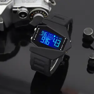 Creative men's LED watch, airplane shaped, stylish Fashionable multifunctional, with date display and silicone strap, waterproof, casual unisex watch