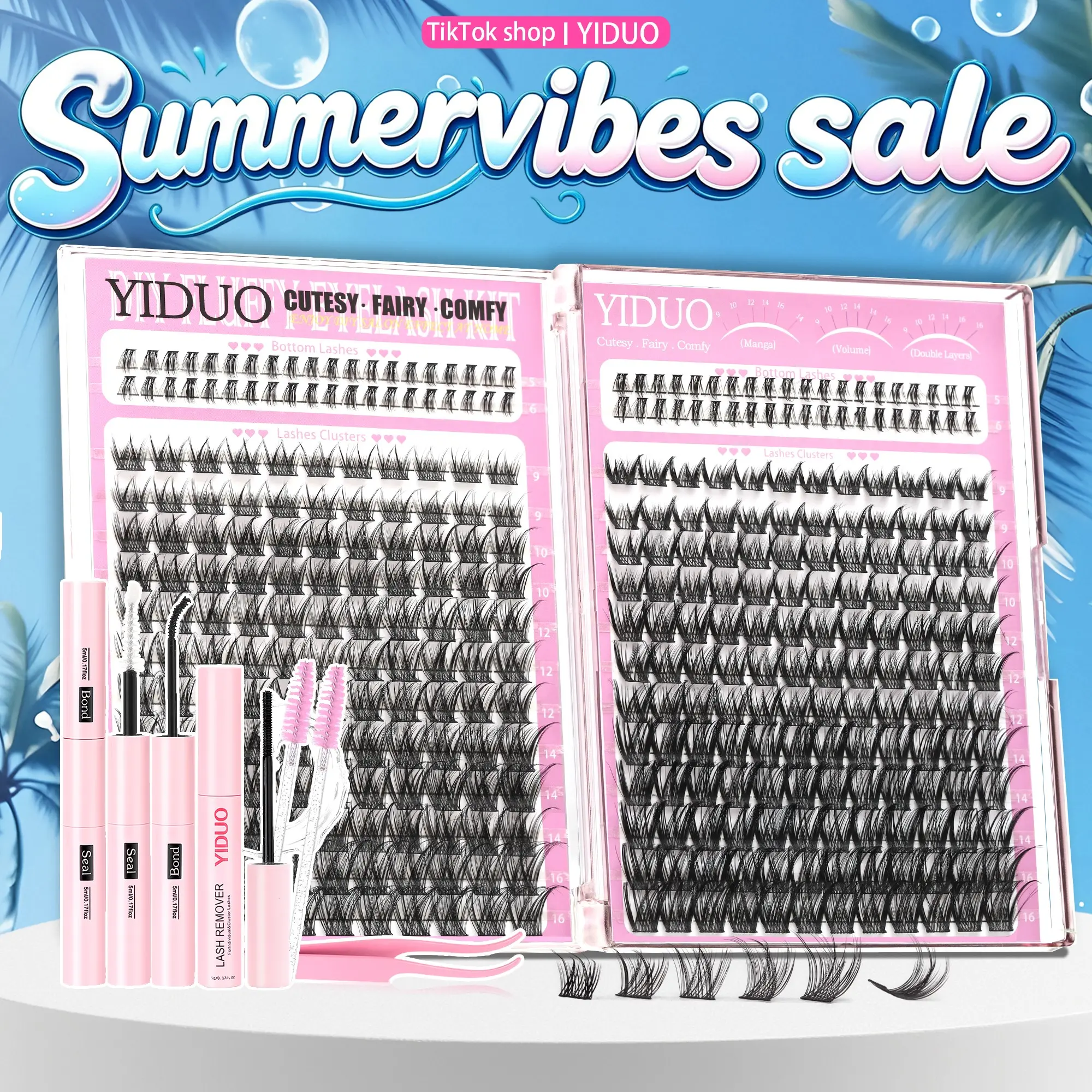 YIDUO Eyelash Cluster Kit | 3 Styles: Fairy, Wispy & Bottom Lashes | 5–16mm D-Curvature Individual Eyelash Extensions Individual Eyelashes Kit With Lash Bond and Seal, Remover, Tweezers & Eyelash Brush | Easy DIY at Home