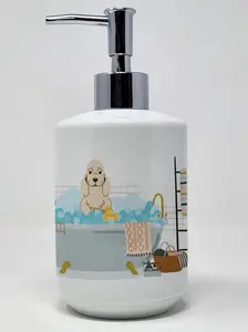 Buff Cocker Spaniel in Bathtub Ceramic Soap Dispenser