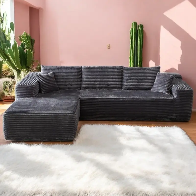 【2 Packages Shipping】 105" Plush Corduroy Cloud Velvet Modular Couch with Chaise , No Assembly Required - L-Shaped Sectional Sofa Set with Flexible Co